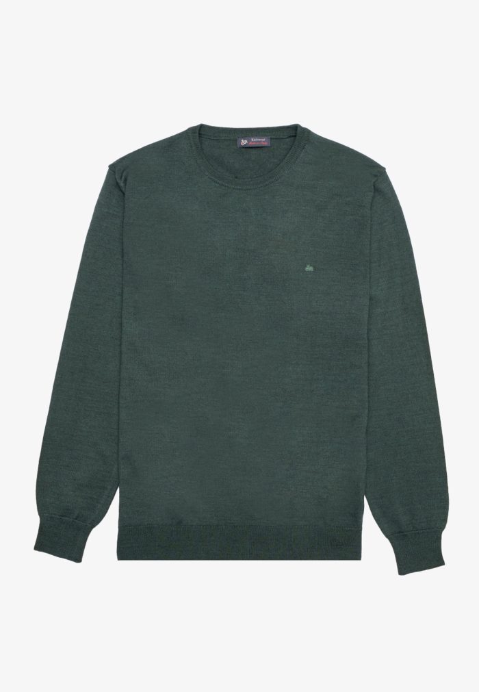 Pine green πλεκτό λαιμόκοψη από Extra Fine μαλλί μερινός - Image 2