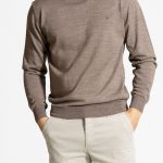 Beige melange πλεκτό λαιμόκοψη από Extra Fine Mαλλί Mερινός