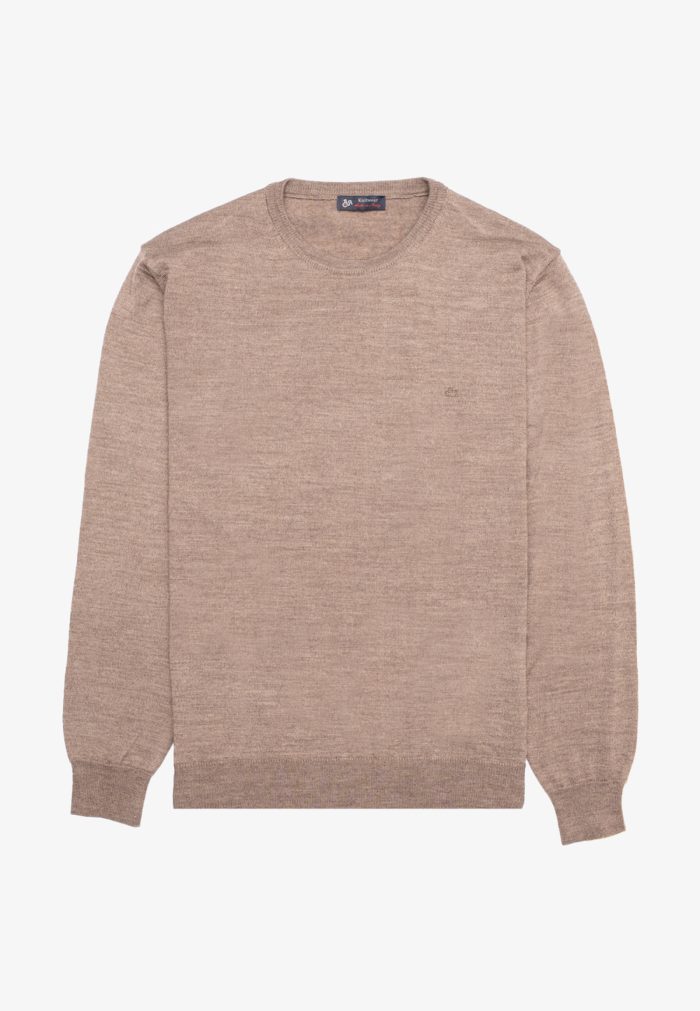 Beige melange πλεκτό λαιμόκοψη από Extra Fine Mαλλί Mερινός - Image 2