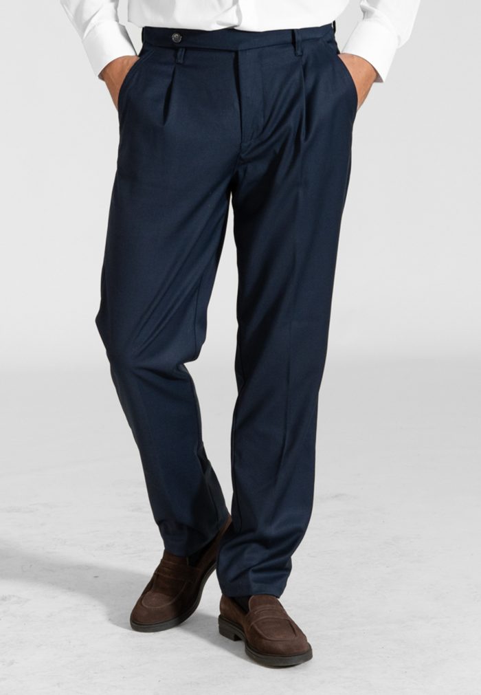 Blue relaxed fit high-waisted pleated trousers - Image 2