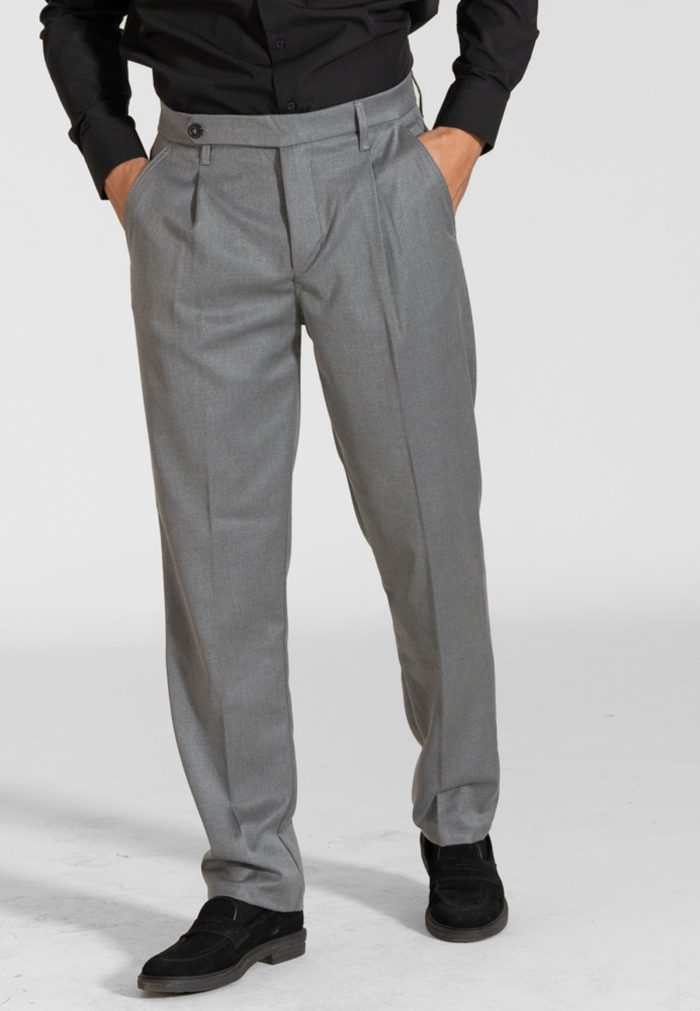 Grey relaxed fit high-waisted pleated trousers - Image 3