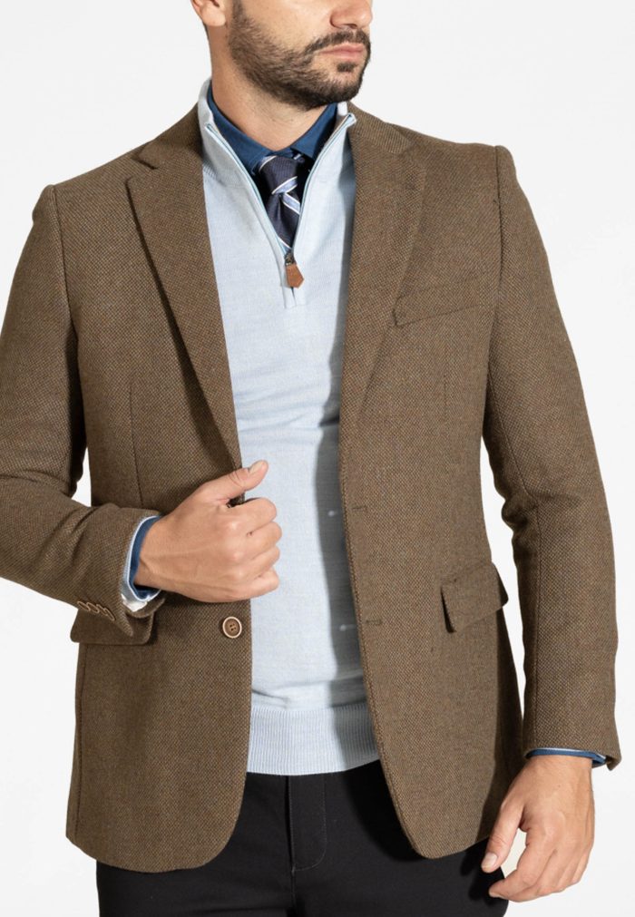 Σακάκι Tweed καφέ-λαδί από μάλλινο μείγμα - Image 3