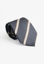 Grey silk tie with ivory stripe