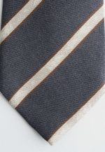 Grey silk tie with ivory stripe - Image 4