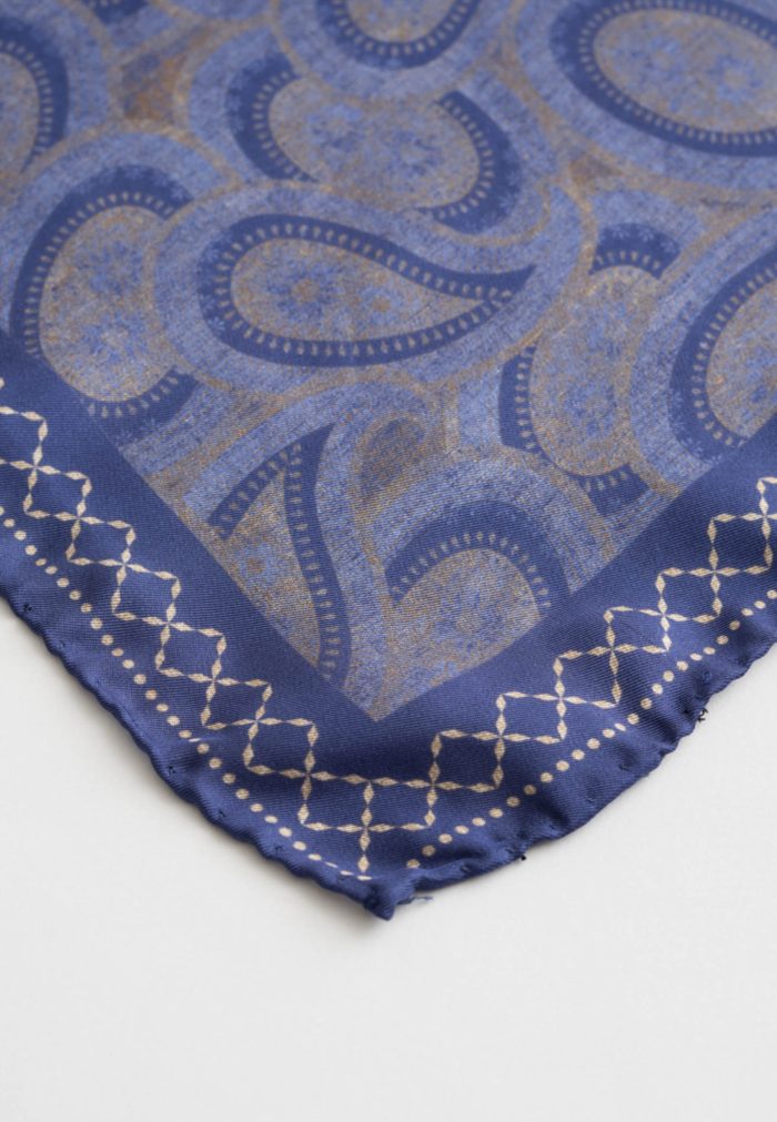 Blue paisley silk pocket square - Image 3