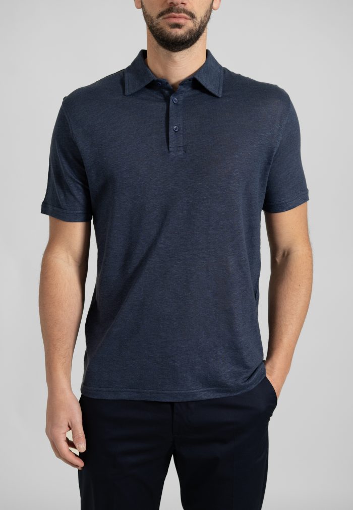 Raf Blue Polo Linen Melange Regular Fit - Image 3
