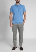 Steel blue combed cotton polo piquet