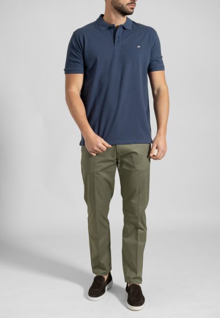 Μπλε jean πικέ πόλο Combed Βαμβάκι