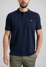 Marine blue combed cotton polo piquet - Image 2