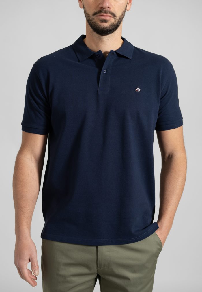 Marine blue combed cotton polo piquet - Image 2