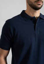 Marine blue combed cotton polo piquet - Image 3
