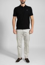Black combed cotton polo piquet