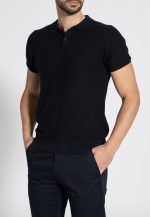 Dark Blue Knitted Polo Shirt Regular Fit - Image 2