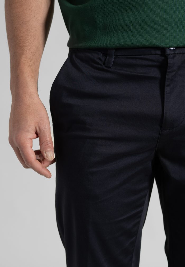Σκούρο Μπλε Παντελόνι Chino Satin Stretch Κανονική Γραμμή - Image 4