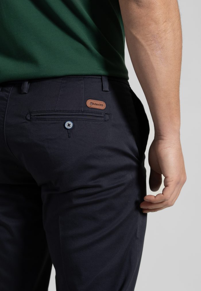 Σκούρο Μπλε Παντελόνι Chino Satin Stretch Κανονική Γραμμή - Image 5