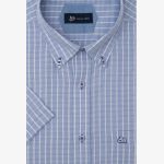 Μπλε Πουκάμισο κοντό μανίκι καρό κανονική γραμμή