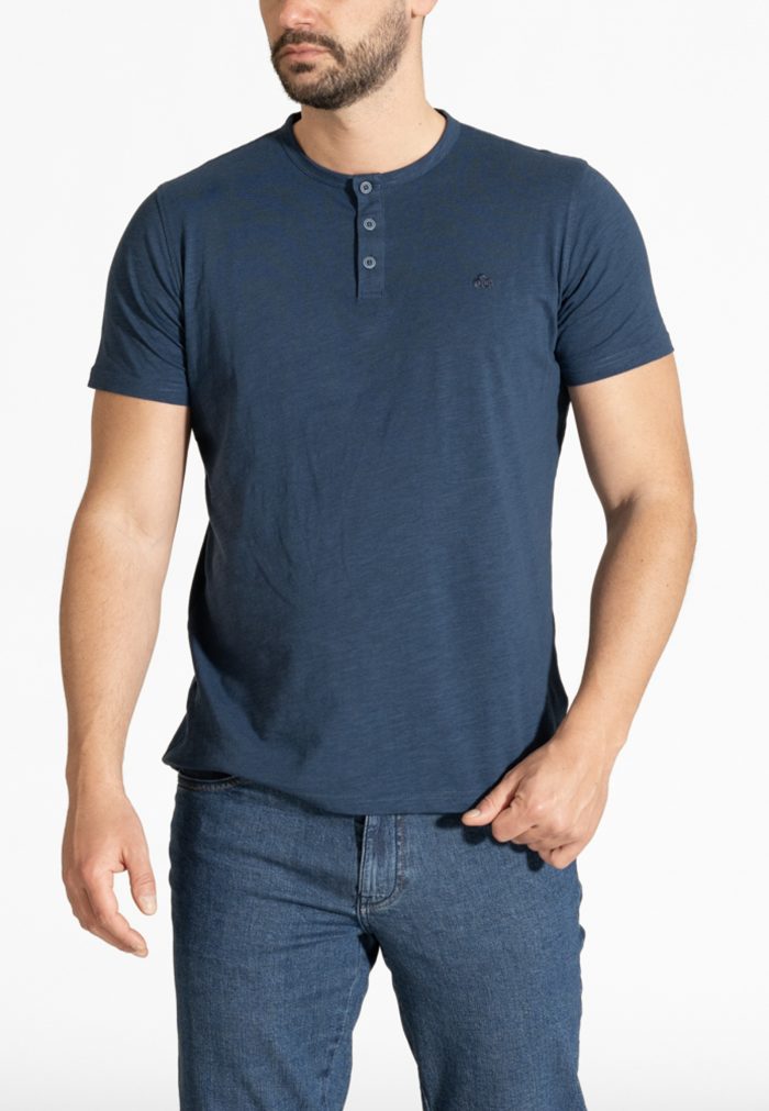 Blue Buttoned slub jersey T-shirt - Image 3