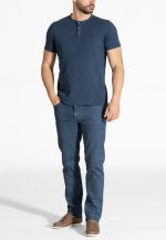 Blue Buttoned slub jersey T-shirt