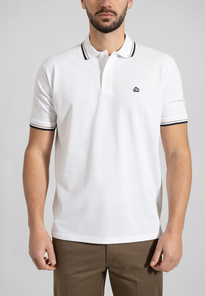 White polo piquet with stripe - Image 2
