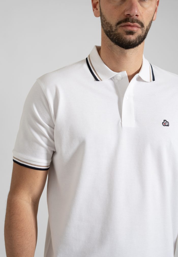 White polo piquet with stripe - Image 3