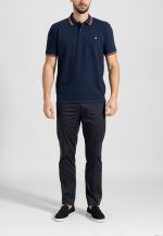 Marine Blue polo piquet with stripe