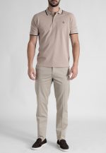 Sand polo piquet with stripe