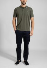 Army Green polo piquet with stripe