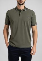 Army Green polo piquet with stripe - Image 2
