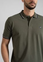 Army Green polo piquet with stripe - Image 3