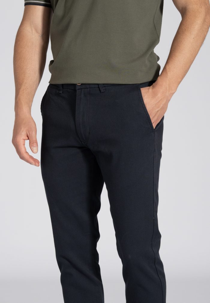 Blue Dobby satin stretch chinos slim fit - Image 2