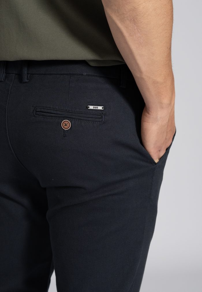 Blue Dobby satin stretch chinos slim fit - Image 3