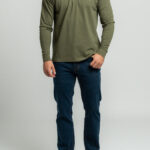 Olive green πικέ πόλο μακρύ μανίκι
