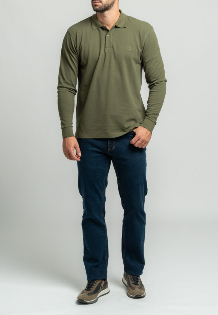 Olive green πικέ πόλο μακρύ μανίκι - Image 2