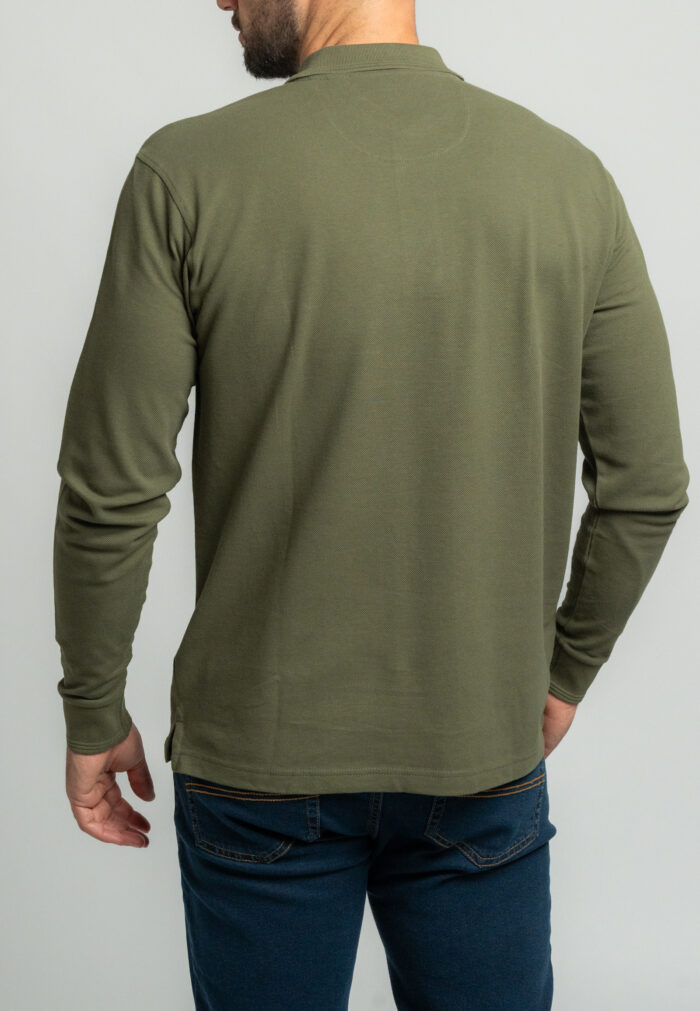 Olive green πικέ πόλο μακρύ μανίκι - Image 4