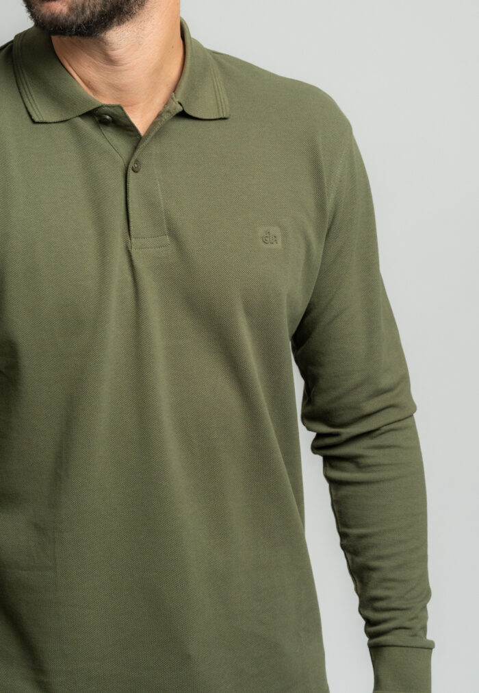 Olive green πικέ πόλο μακρύ μανίκι - Image 3