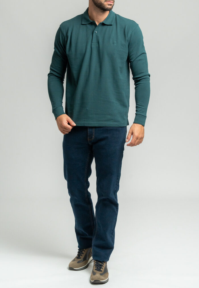 Pine green πικέ πόλο μακρύ μανίκι - Image 2