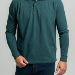 Pine green πικέ πόλο μακρύ μανίκι