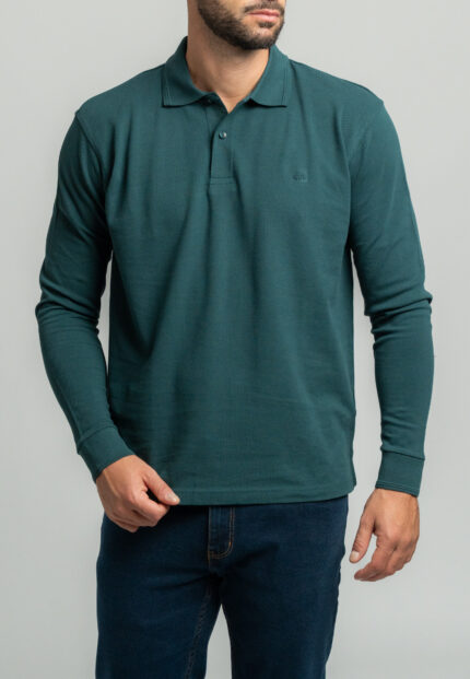Pine green πικέ πόλο μακρύ μανίκι